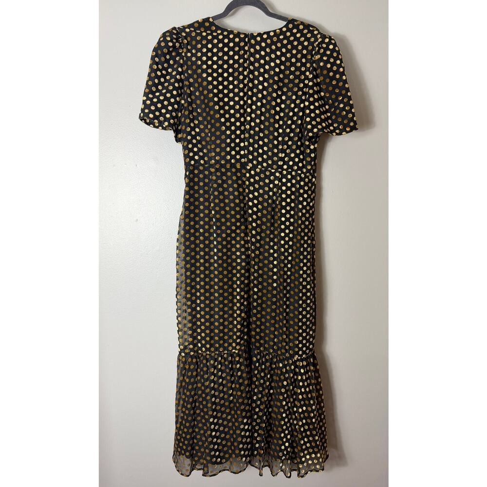 RHODE Dress Black Gold Polka Dot Fall Wedding Guest Cocktail Ruffle - Picture 2 of 13